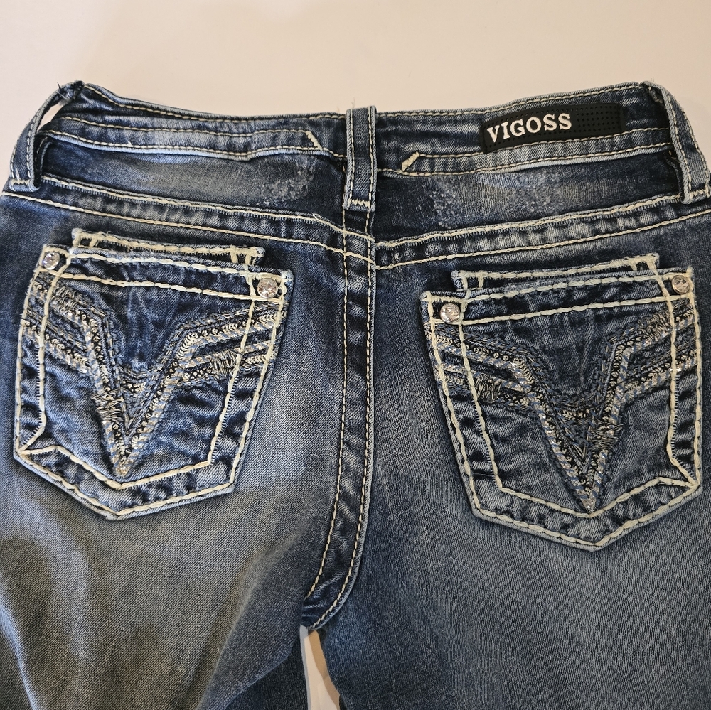 Vigoss Skinny Bling Details Rhinestones Jeans Embossed Back Pockets Concert